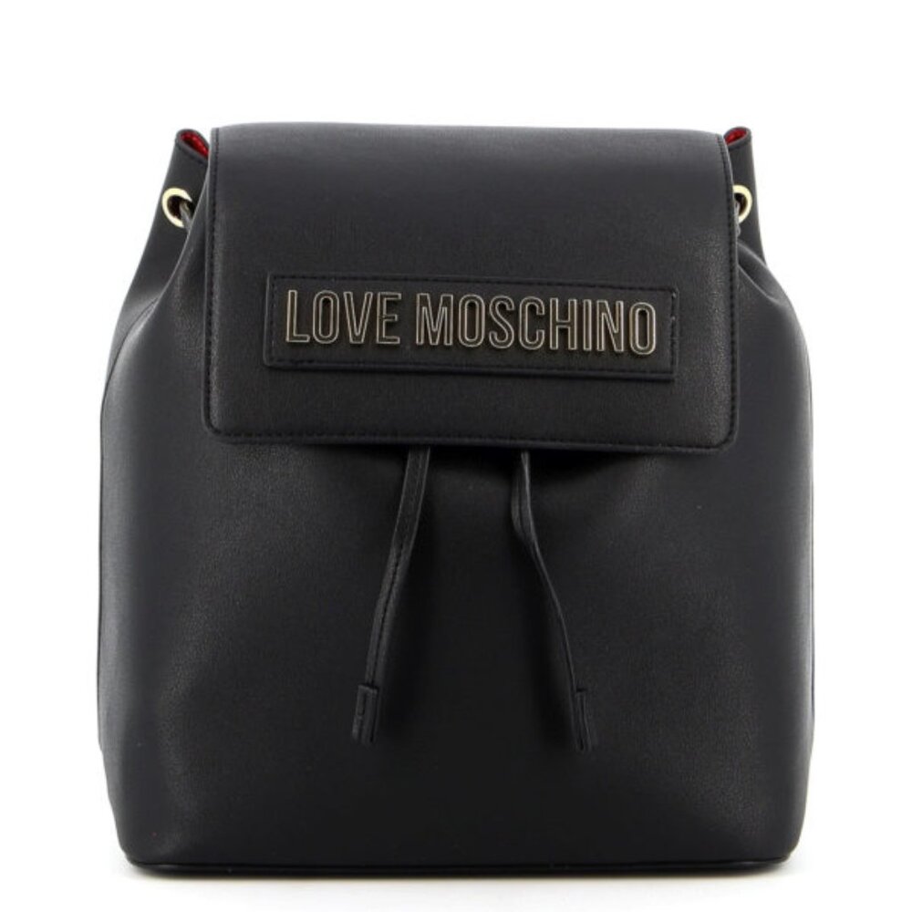 LOVE Moschino – Logo Plaque Black Leather Backpack
